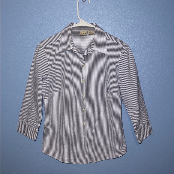 L.L. Bean Blue Striped Seersucker Button Down Shirt 3/4 Sleeves - XS. B7 - Picture 1 of 4
